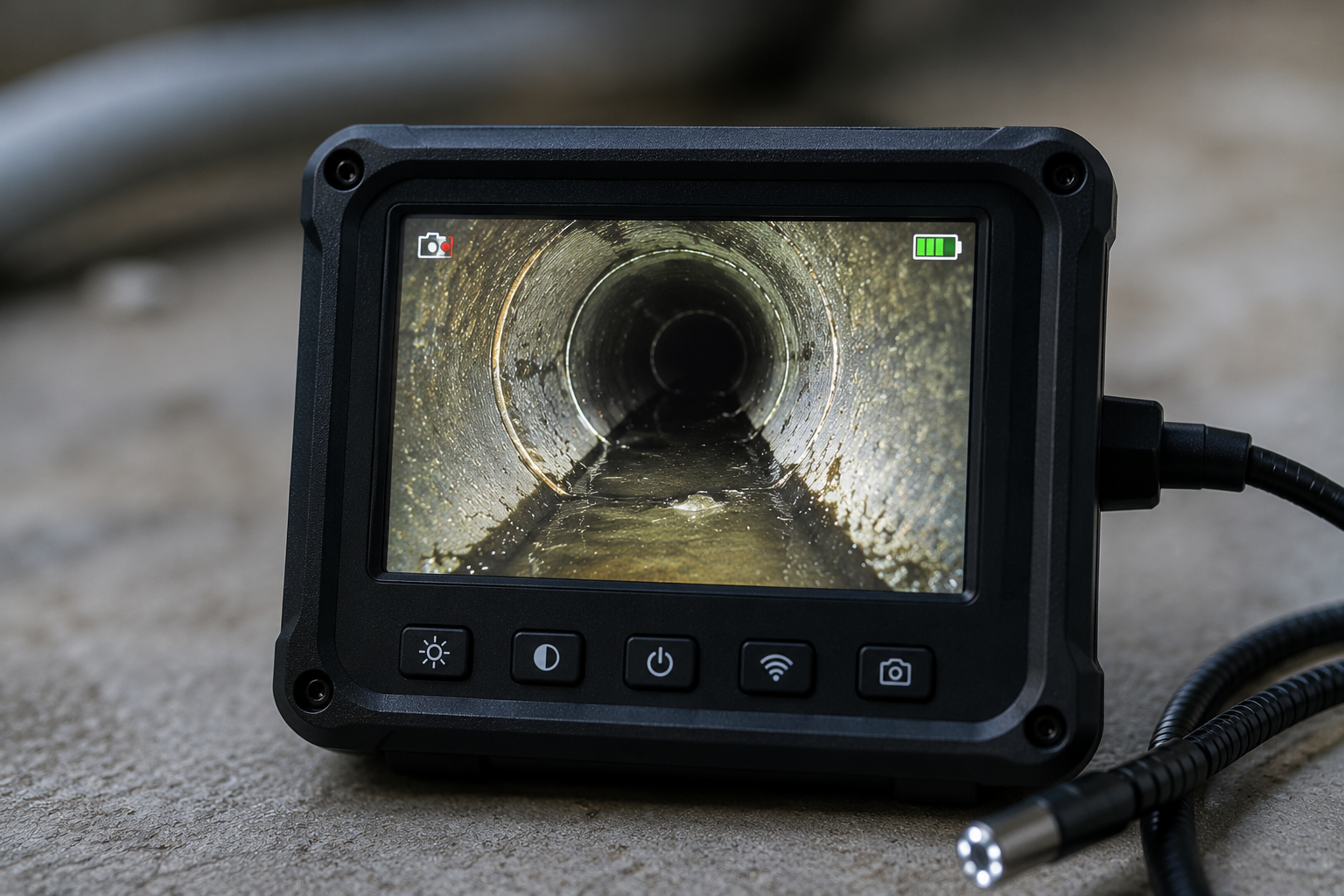 Inspection caméra d’une canalisation avec écran de contrôle vidéo pour diagnostic des évacuations.
